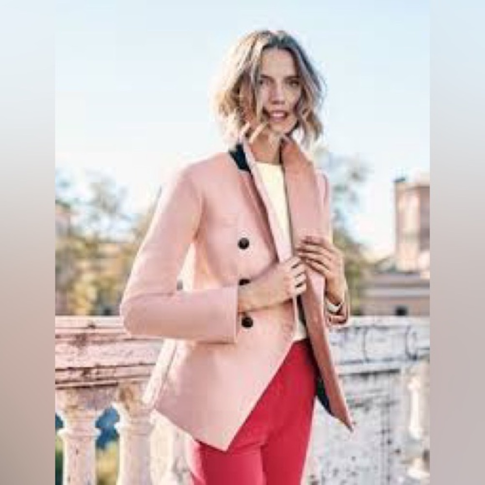 Boden Pink Double-Breasted Blazer with Black Trim